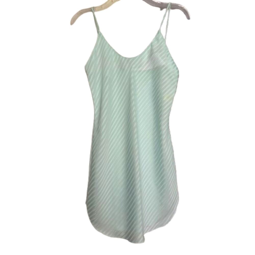 Victoria's Secret Lingerie Mint Gold Thread Pinstripe Satin Slip Dress Sz. S #R